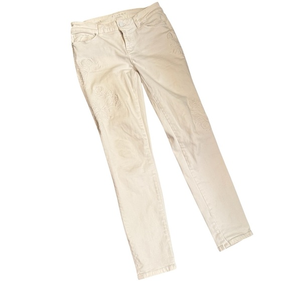WHITE HOUSE BLACK MARKET White Women’s Denim Floral Embroidered Crop Jeans SZ 2 - Picture 8 of 15